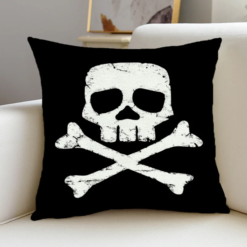 Vintage Skull & Crossbones Pillowcase, Gothic Pirate Style Cushion Cover, Dark Decor for Sofa Bedroom Living Room