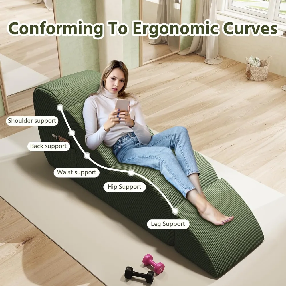 Adult Yoga Chairs: Ergonomic Lounge Chaise with Waist and Foot Support, Side Pockets, High Density Foam, Non-Slip Base, Comforta