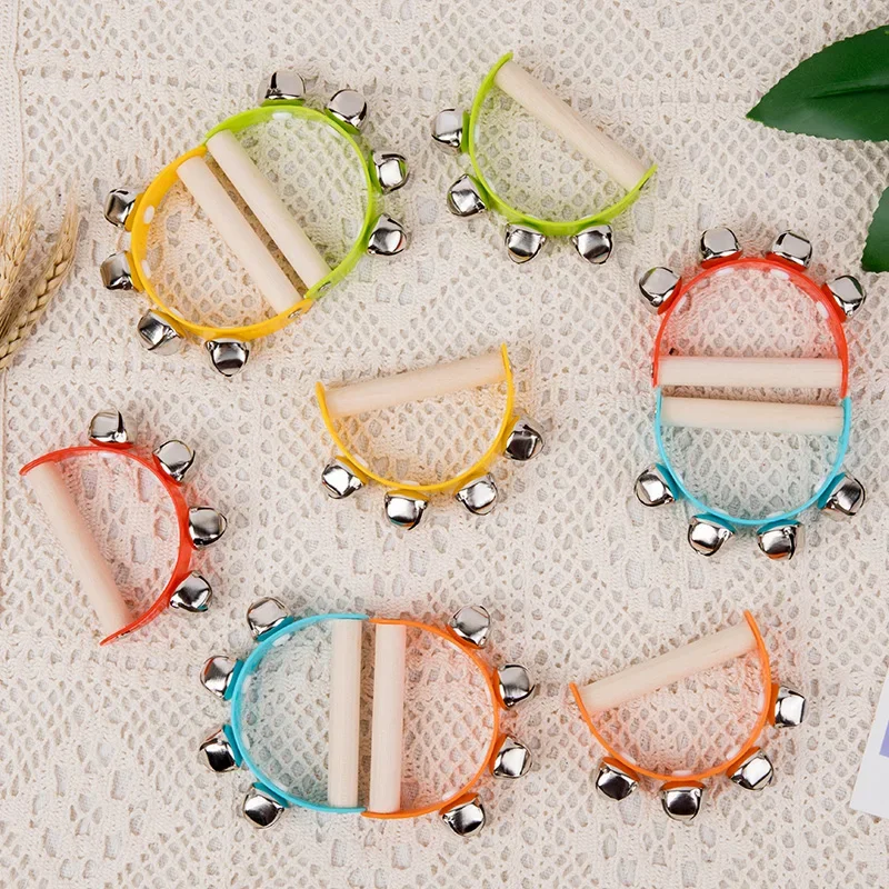 Wooden Children Musical Orff Instruments Clapper Handle Half Round Hand Ringing Bell Educational Fun Toys Teaching Aids