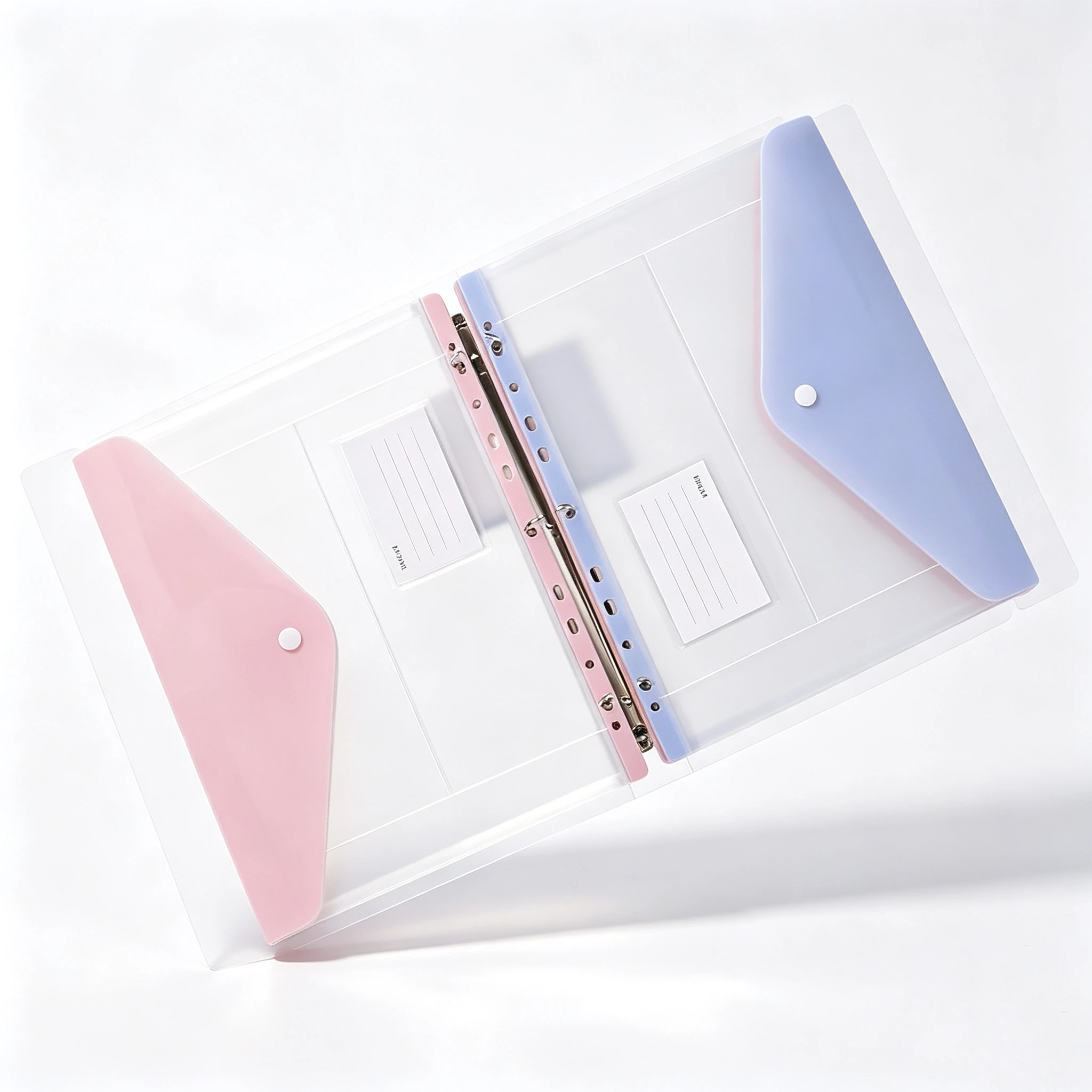 8Pcs 11-Hole Transparent Binder Pockets Snap Closure Plastic File Pouches Side Opening Document Folder for 2/3/4 Ring Binder A4