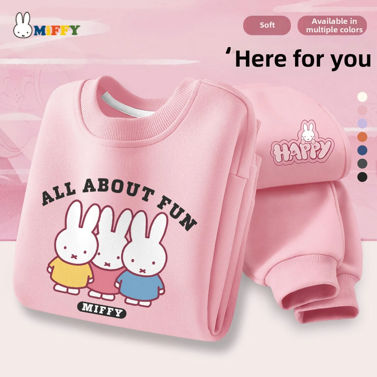 Miffy Set per ragazze stampato Kawaii Set per bambini con cappuccio e pantaloni caldi primaverili e autunnali Set da 2 pezzi Regalo carino per i bambini