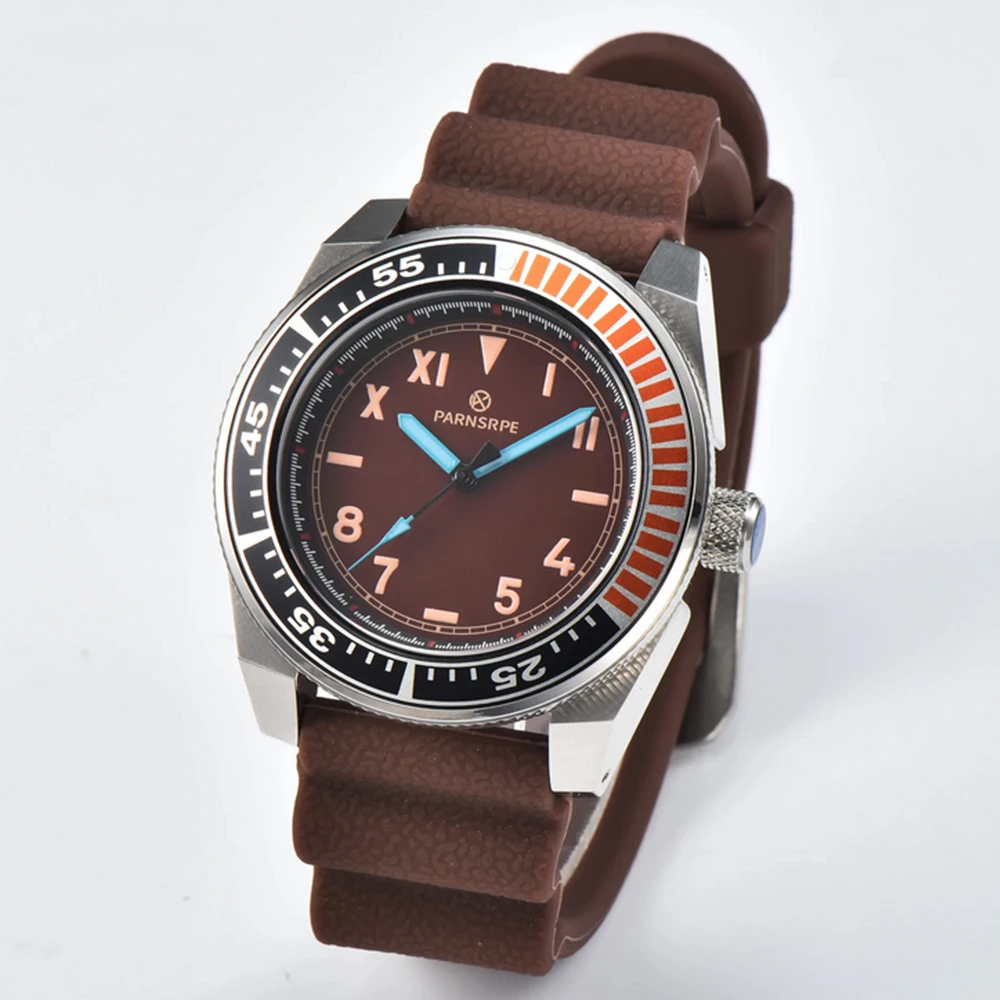 

PARNSRPE мужские часы 42,5 мм самурай NH35A механизм с сапфировым стеклом водонепроницаемые с завинчиванием NH36A автоматический механический корпус из нержавеющей стали