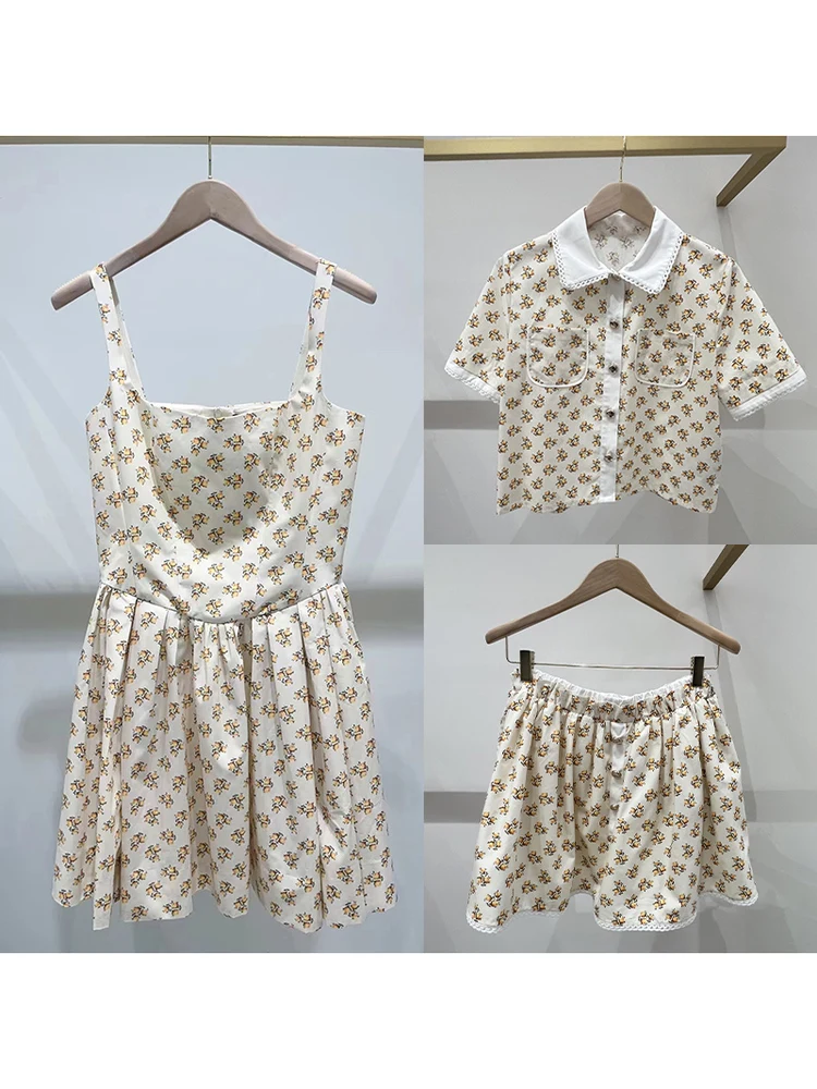 

Spring 2026 Floral Knit Collar Shirt Half Skirt Women's Floral Strap Dress Anti-Aging Fashion Set Three-Piece Suit