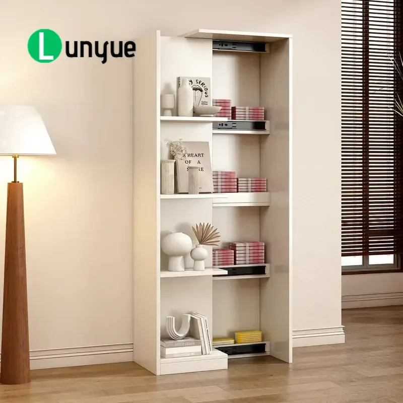 Bamboo Hidden Bookcase Integrated Cross Wall Shelf Floor to Ceiling Modern Simple Locker for Living Room Study Storage