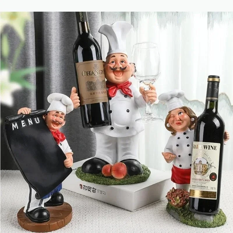 Chef-shaped Resin Ornaments Wine Rack Decoration Crafts Character Ornaments Statue Sculpture Figurines Miniatures