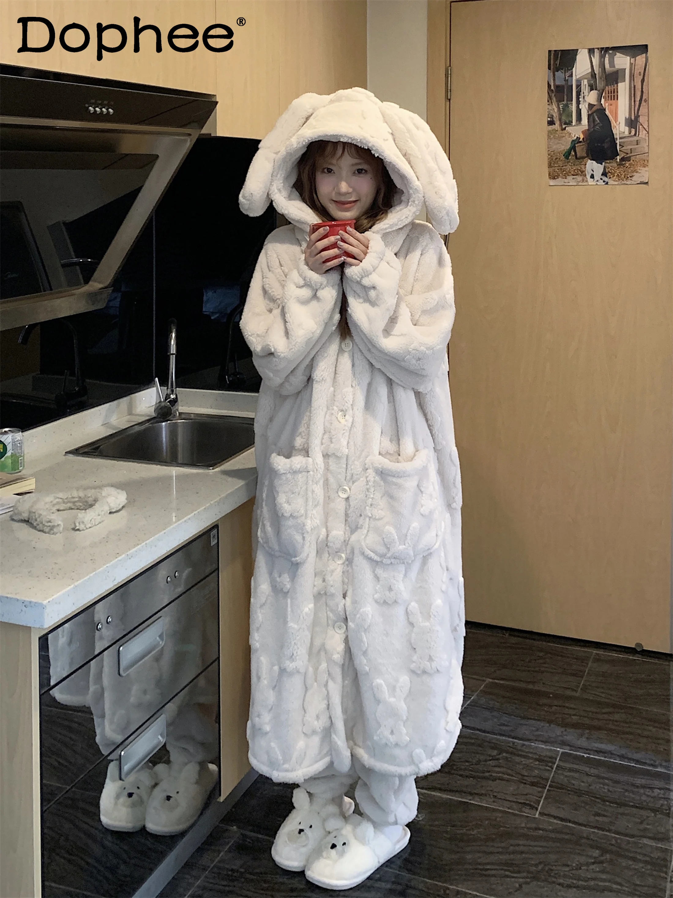 2025-nuovo-inverno-con-cappuccio-del-fumetto-del-coniglio-addensato-corallo-del-panno-morbido-camicia-da-notte-delle-donne-casual-in-pile-homewear-set