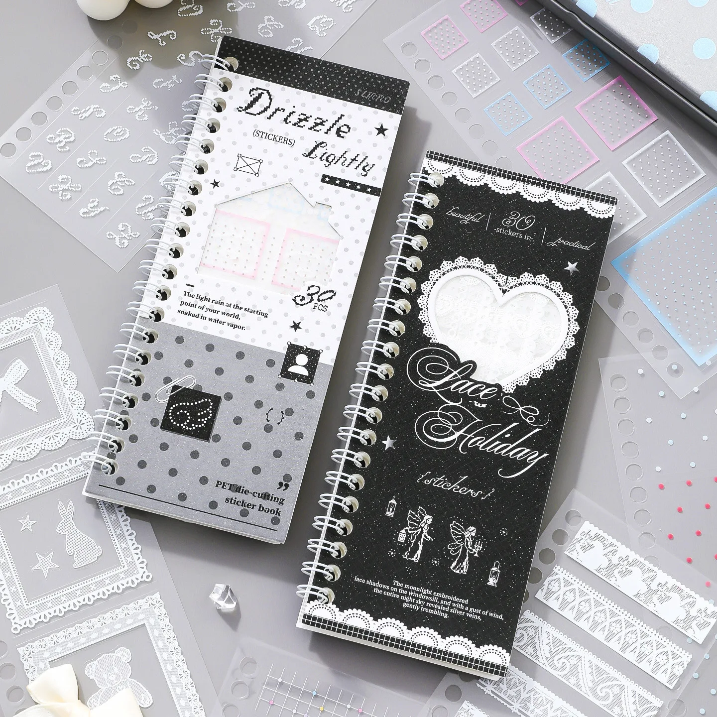 

MINKYS Lace Polka Dot PET Stickers Book, Aesthetic Scrapbook DIY Decorative Stickers For Journal Diary Craft Decoration