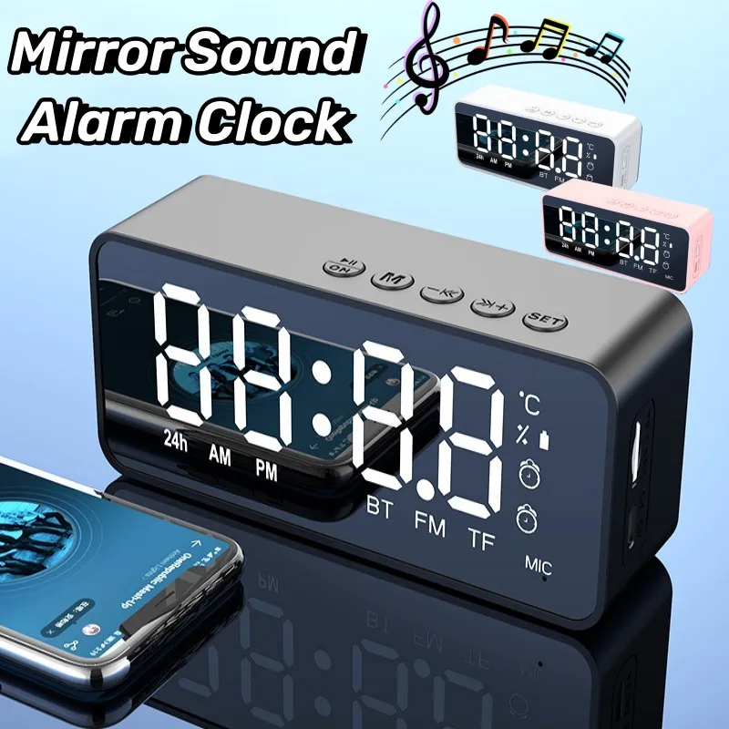 

Multifunctional Mirror Alarm Clock With Wireless Bluetooth Speaker 9D Surround Clock Dual Alarm Clock Settings For All Phone