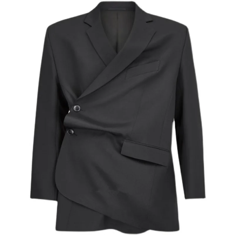 2023 Europe and the United States of the same type of large profile wrap jacket asymmetrically misplaced fold suit jacket