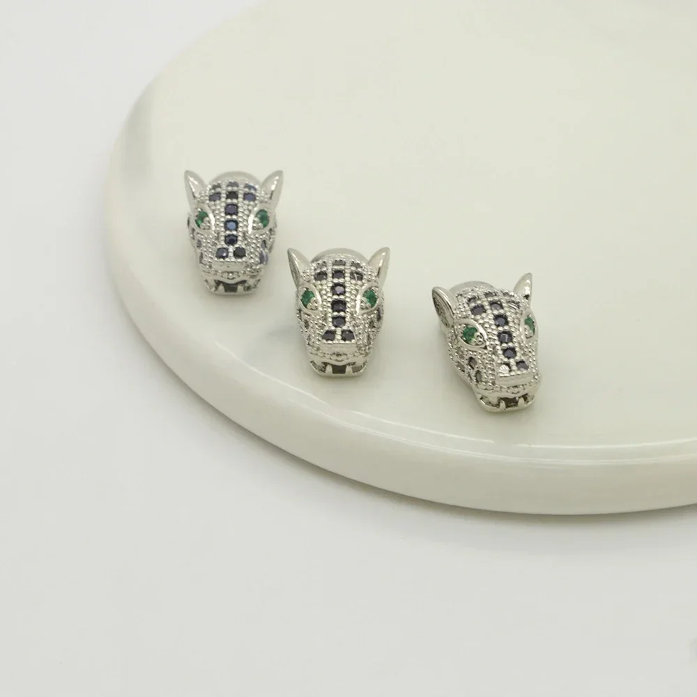 3 Pcs Leopard Tiger Head Beads Beaded for DIY Bracelets Necklaces Pendant Jewelry Making Pavé Zircon Brass Accessories Wholesale