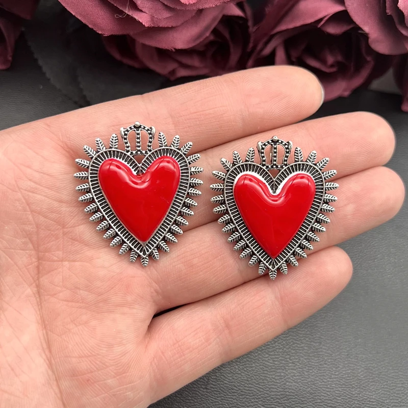 4pcs Spiked Sacred Heart Gothic Dangle Enamel Crown Thorns Heart Dangle DIY Handmade Jewelry Accessories