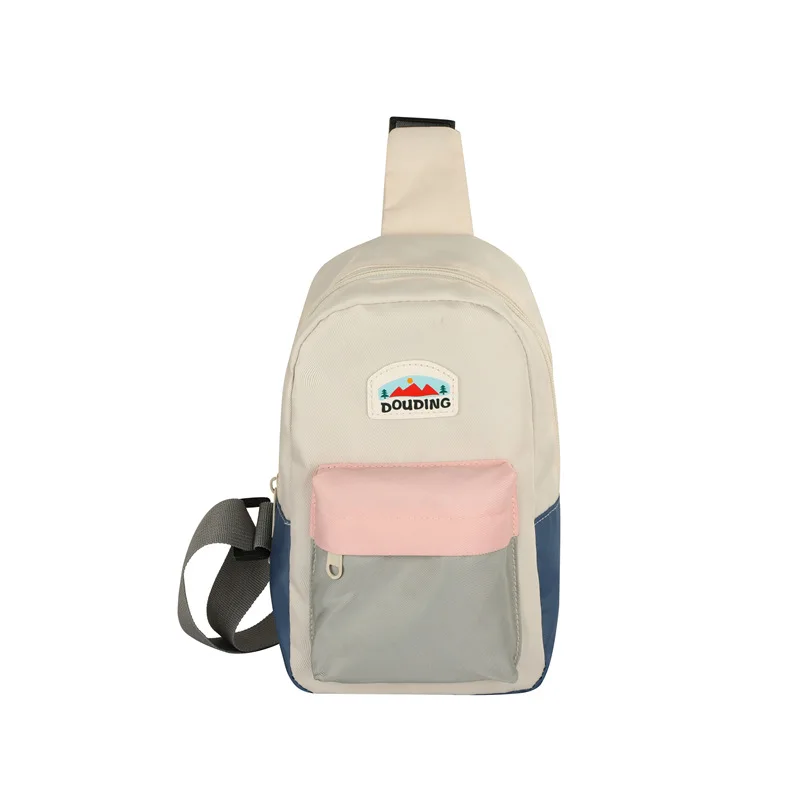 컬러 블록 어린이 가슴 가방, 가볍고 방수되는 나일론 원단, 귀여운 어린이용 싱글 숄더 백팩