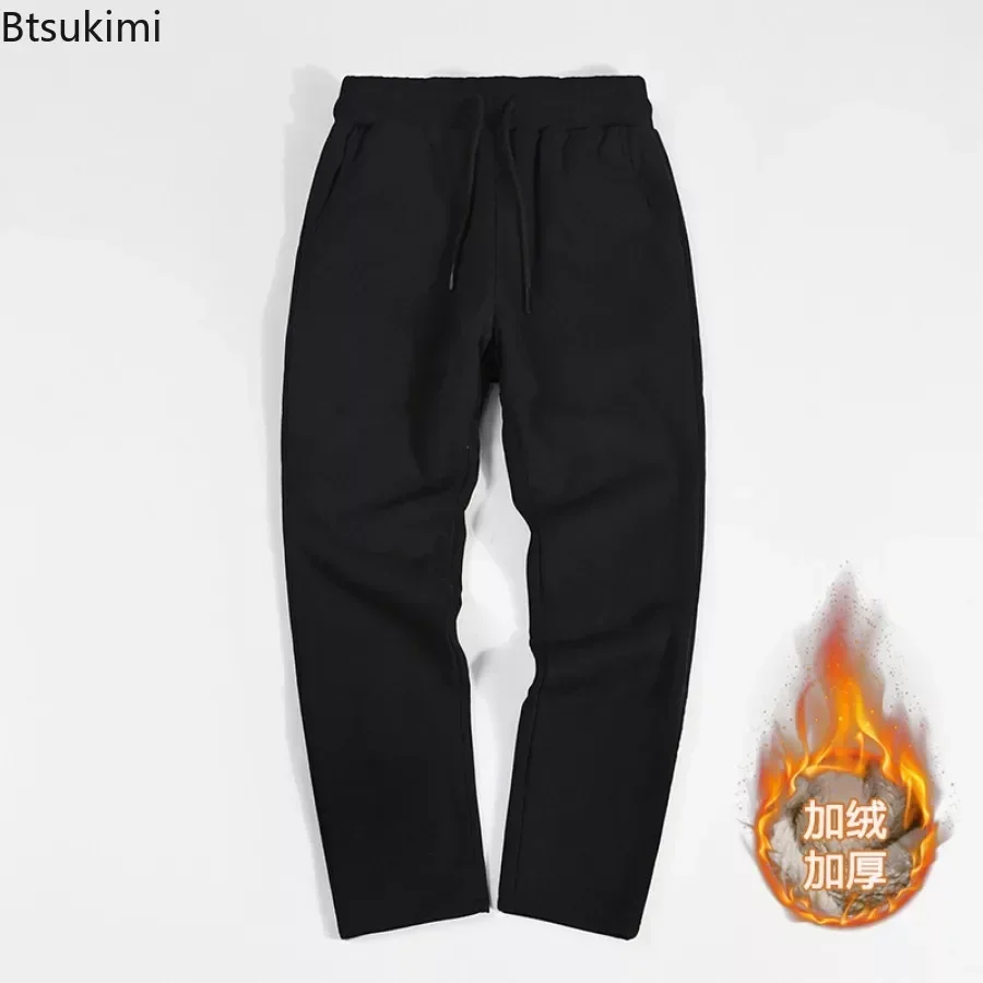 2024 Men's Winter Warm Pants Fashion Casual Warm Pants Thicker Lamb Fleece Sports Long Pants Solid Color Pockets Pants for Men