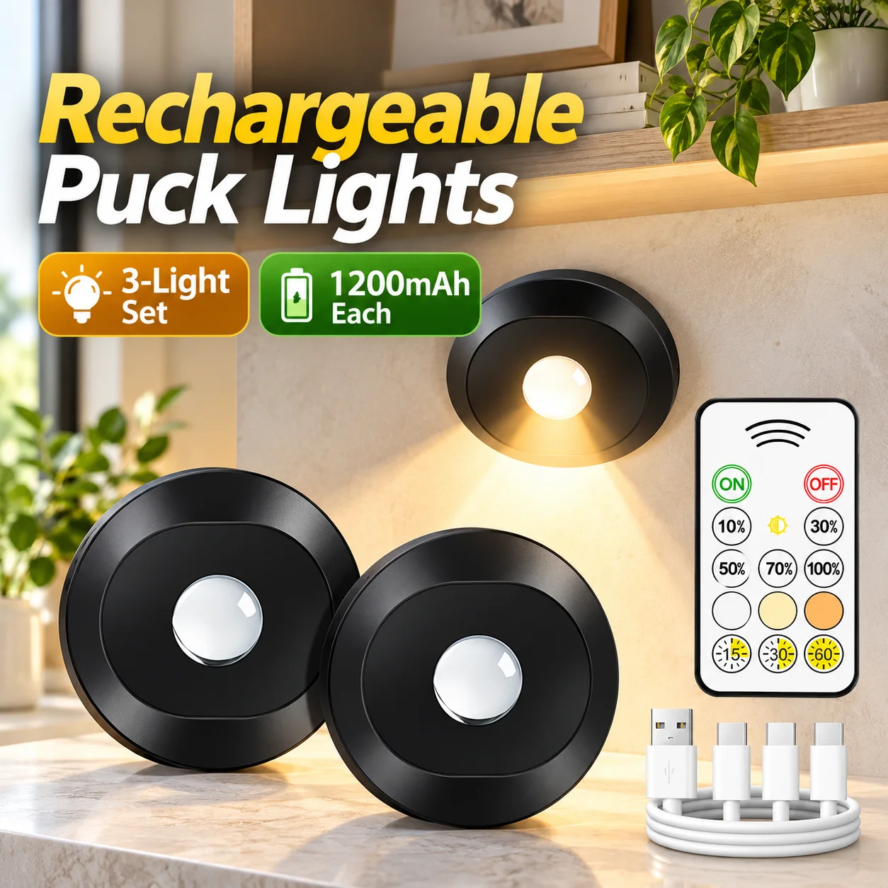 Wireless RGB Picture Light 1200mAh Rechargeable Puck Lamp Touch Remote Fixture for Art Frame Bookshelf Closet Home Decor Display