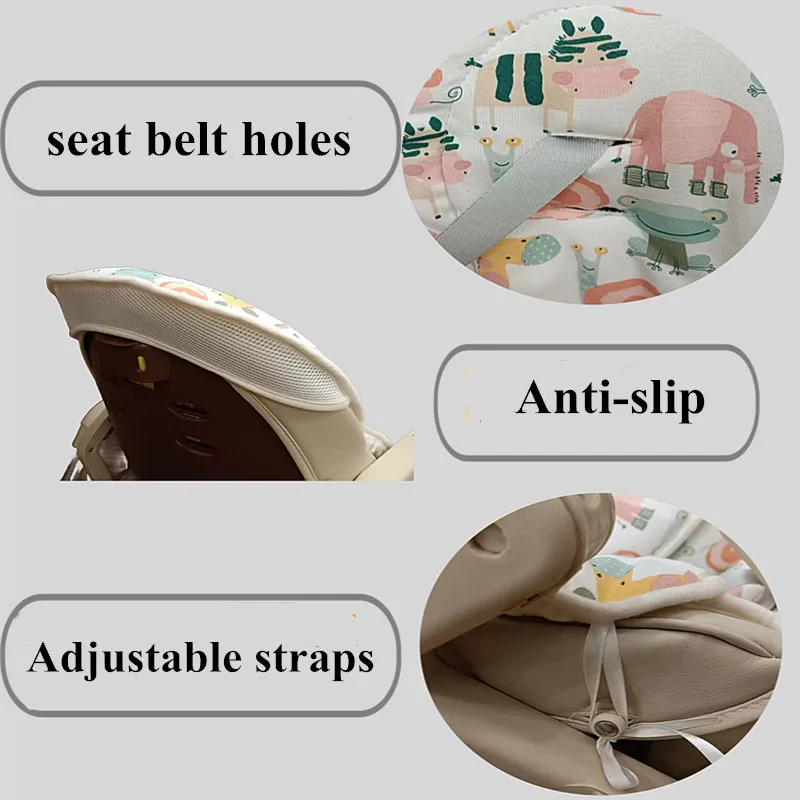 وسادة مقعد كرسي مرتفع للأطفال من القطن الناعم مزدوجة الجوانب ومضادة للانزلاق وقابلة للغسل لكرسي تناول الطعام وغطاء وسادة خلفي #4