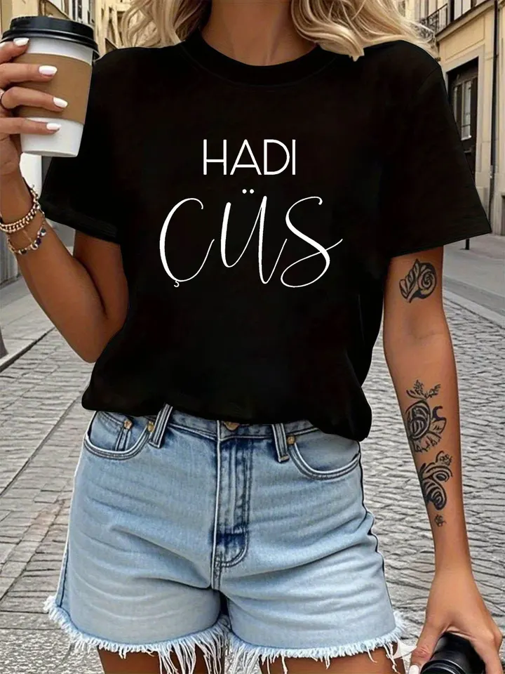 Womens Casual Graphic T-Shirt with Lettering