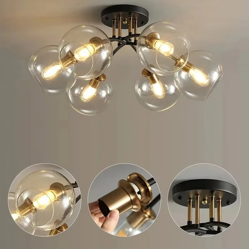 Modern Clear Gray Glass Crystal Chandelier E27 LED Ceiling Light For Dining Room Parlor Bedroom