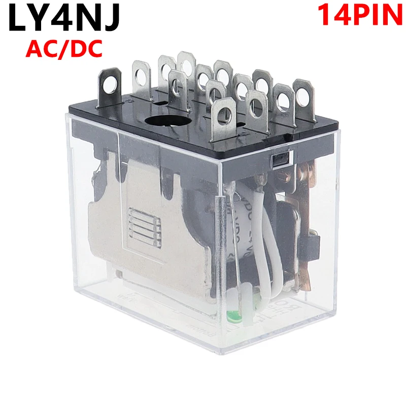 1 szt., LY4NJ ogólne przekaźnik pośredni elektromagnetyczne HH64P Mini przekaźnik 14Pin AC10A 250V z diodami LED DC12/24V AC220V srebrne styki