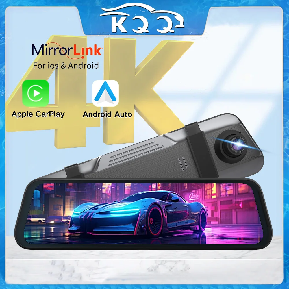 KQQ 9.66 inch Universal Car Radio Multimedia with 4K Mirror Dash Cam WiFi Wireless Carplay Android Auto GPS Navigation Player