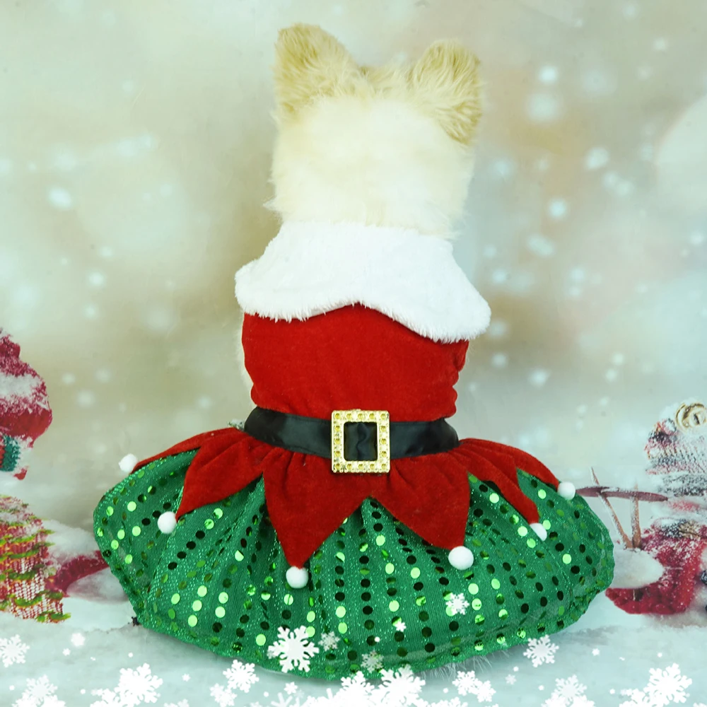 Christmas Dresses for Small Dogs Cats Fall Winter New Year Classic Red Belt Xmas Dog Clothes Puppy Outfit Chihuahua Yorkie Skirt