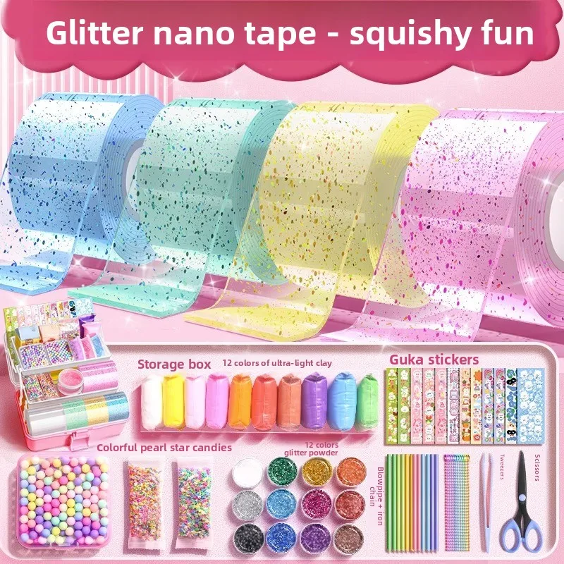 Glitter Nano Tape Bubble Slime Putty Kit Stretchy Glue Adhesive Fidget for Stress Relief DIY Hole Squeeze Sensory Play