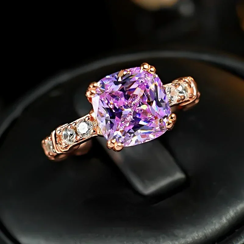 Simple 925 silver versatile purple rock sugar ring with 4-carat colorful ice flower cut Italian craftsmanship F