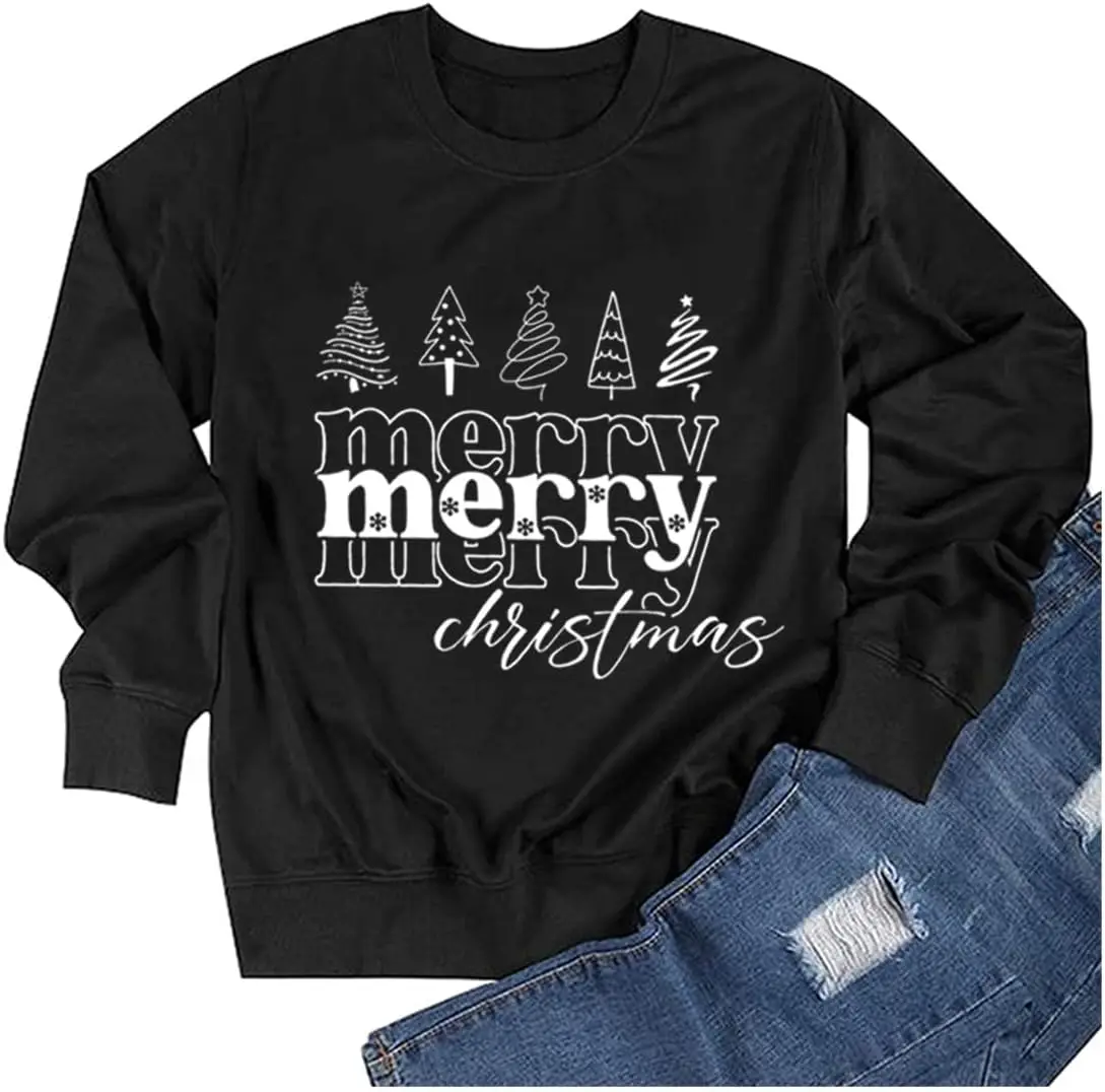 TSIIUO Women's Christmas Sweatshirt Funny Xmas Gift Christmas Tree Shirt Merry Christmas Casual Long Sleeve Holiday Tops