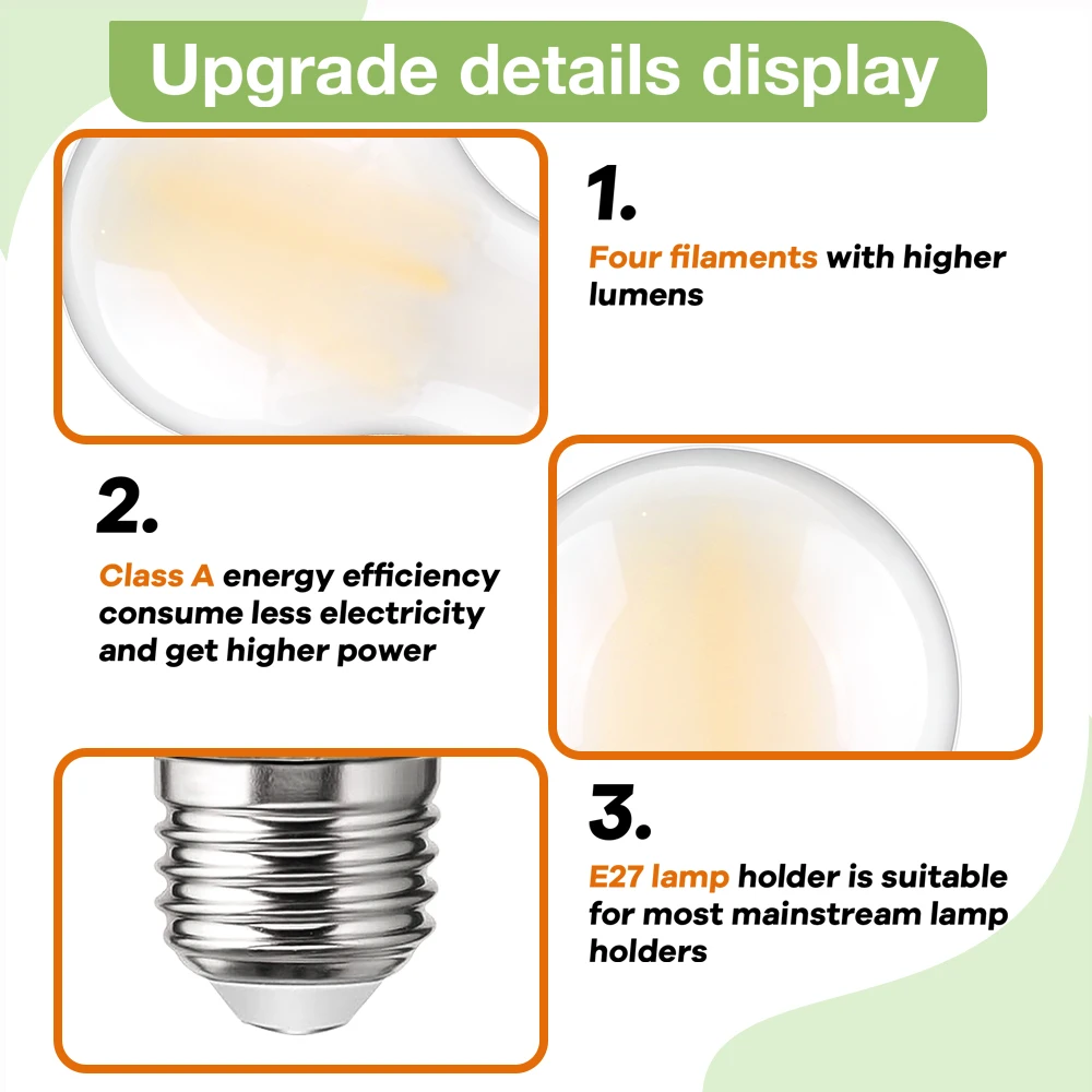 Lâmpada LED Edison Lustre, Geada Classe De Energia A + 4W, 850LM, Ampolas Brancas Quentes, Vintage Substituir, Luz Interior Retro, A60, E27, 220V