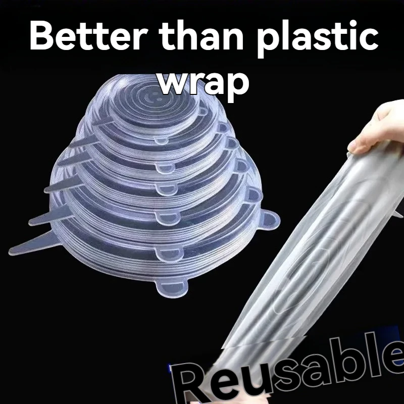 6-Piece Set of Silicone Lids, Fresh-Keeping Covers, Round Universal Sealing Bowl Lids, Leftover Food Plastic Wrap Covers