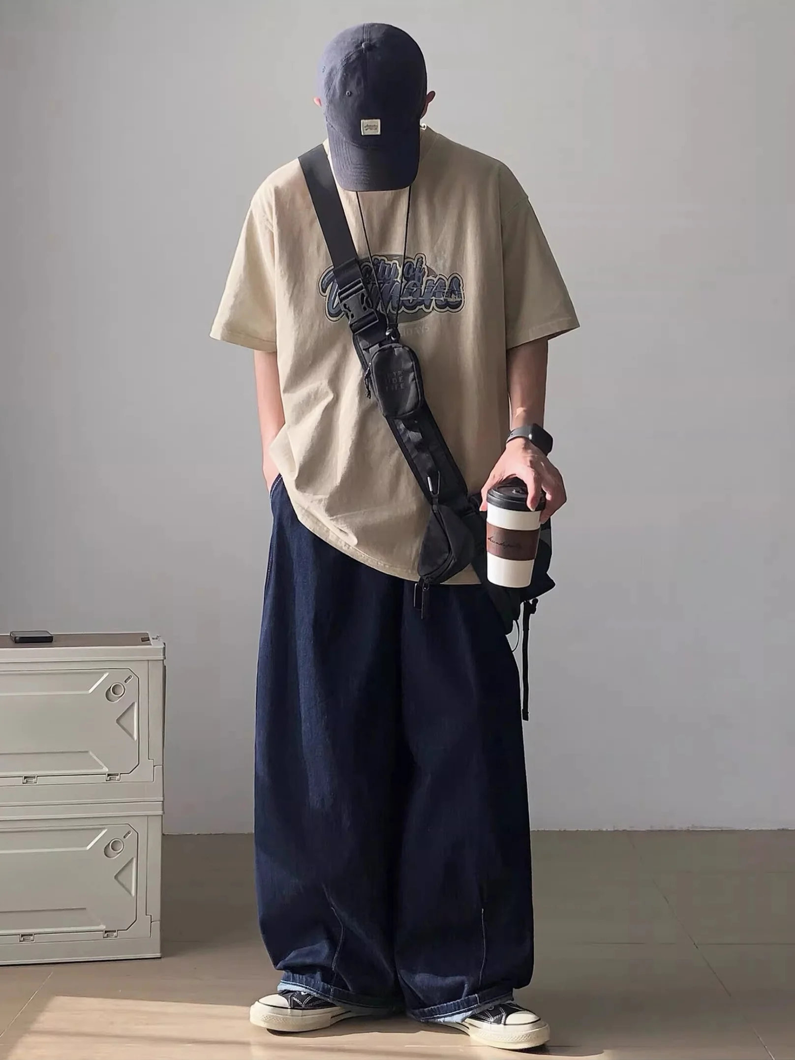 Calças Jeans Largas de Estilo Japonês Retrô, Azul Escuro, para Homens e Mulheres, Casual, Hip Hop, Tendência de Rua
