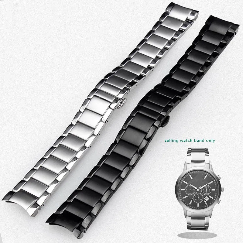 For Armani AR2448 2447 2432 2433 2458 2434 Solid Stainless Steel Watchband Fashion Trend Strap Accessories Black strap 22mm