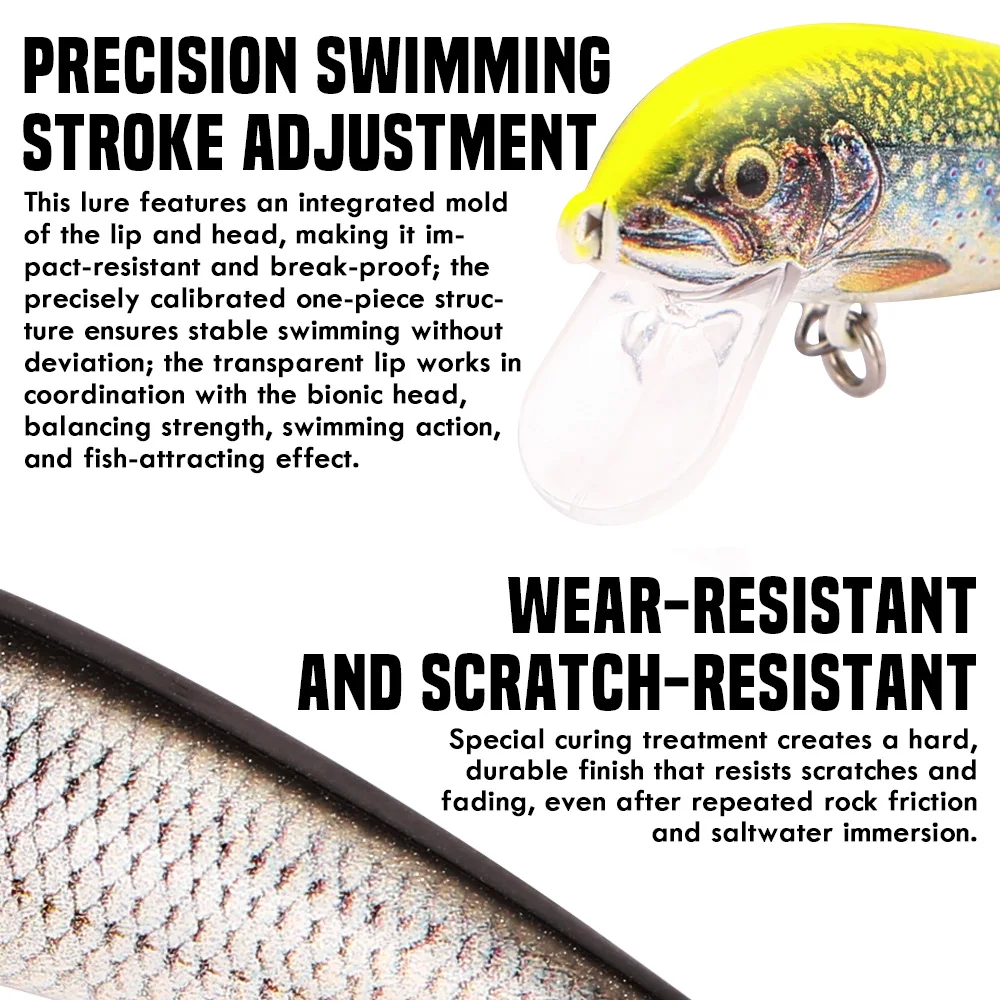 B&U Sinking Minnow Fishing Lures, 3D Lifelike Long Casting Hard Bait with Treble Hooks for Freshwater Saltwater Bass Trout Pike - view 4