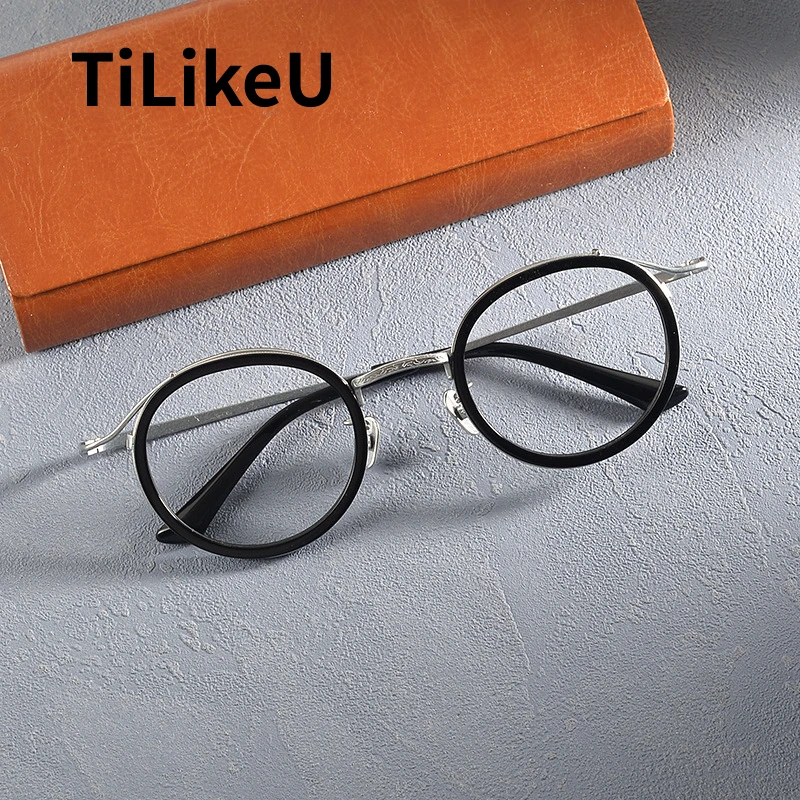 

Japanese Handmade Retro Acetate Titanium Round Eyeglasses Frame Designer Men and Women Literary Vintage Glasses Full Rim Eyewear