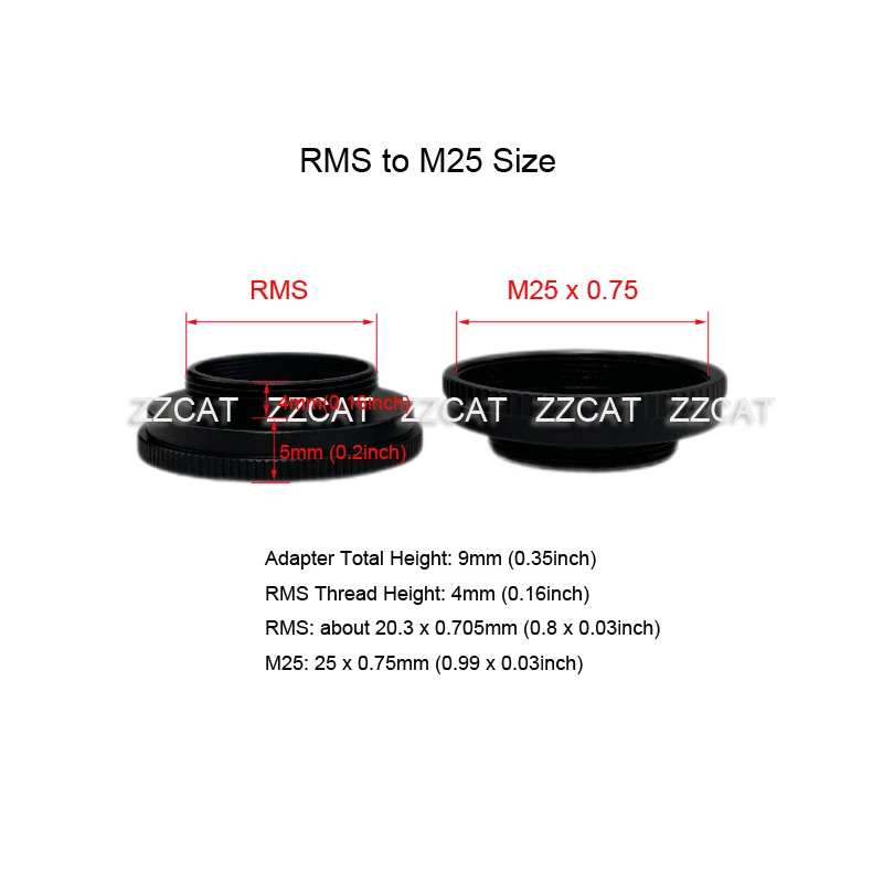 M25x0.75 to RMS Thread Adapter RMS to M25 Microscope Objective Ring for Leica Nikon Olympus Microscope Objective