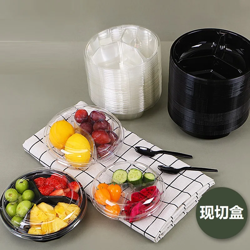 

50pcs/lot Disposable Plastic Fruit Box Fruit Platter Packaging Box Salad Box Takeaway Fruit and Vegetable Fresh-keeping Box