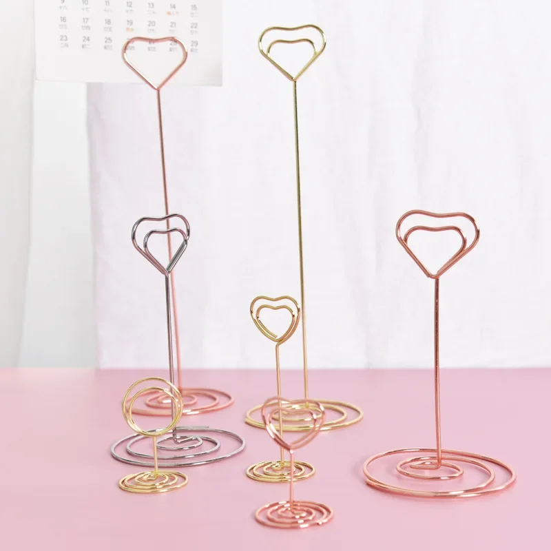 Place Card Clamps Stand Metallic Rose Gold Heart Shape Photos Clips Paper Clamp Table Numbers Holder Desktop Decoration