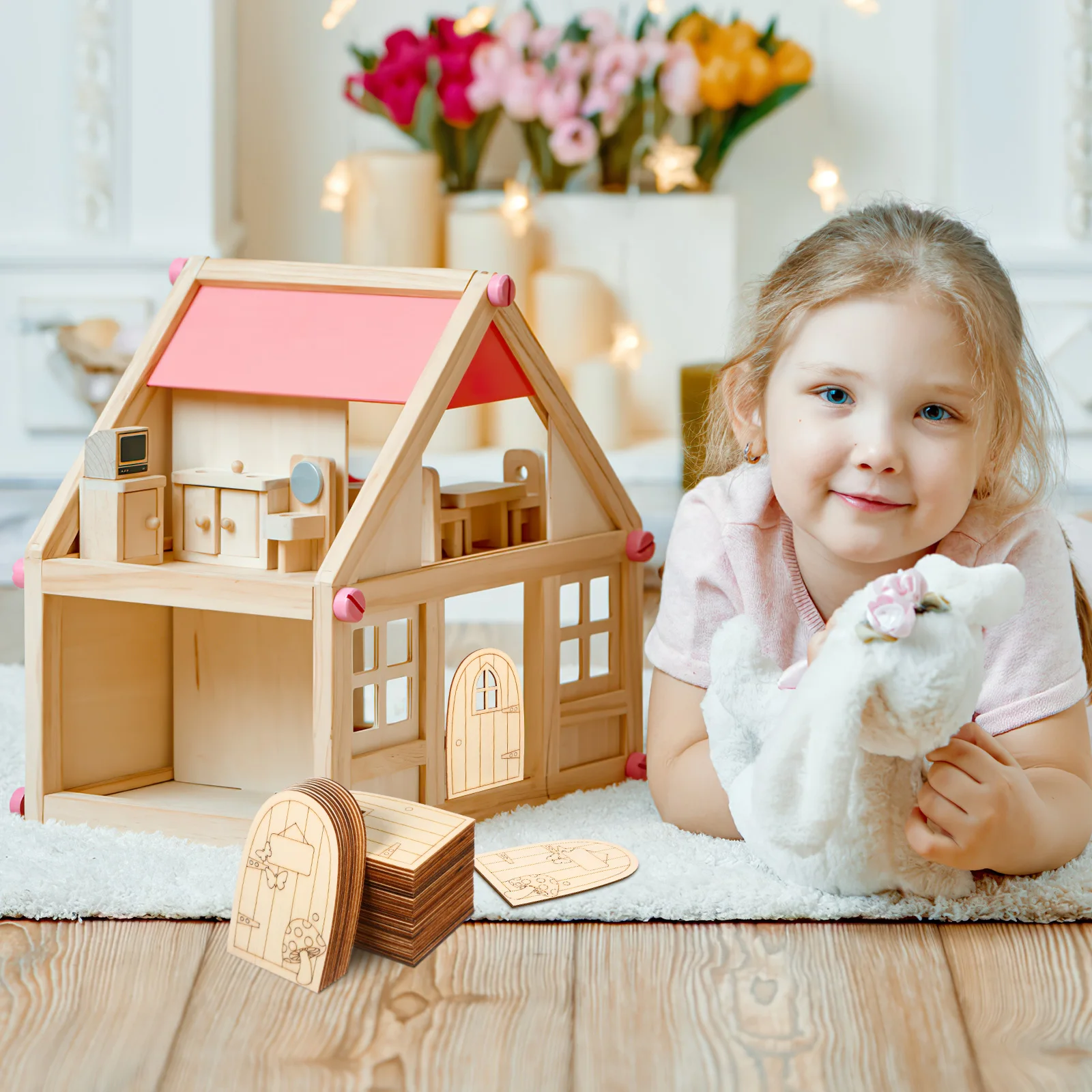 

36pcs Creative Fairy Door Ornament Set Mini Wooden Garden Decorations Unfinished Craft Panels Elf Tree for Scrapbooking