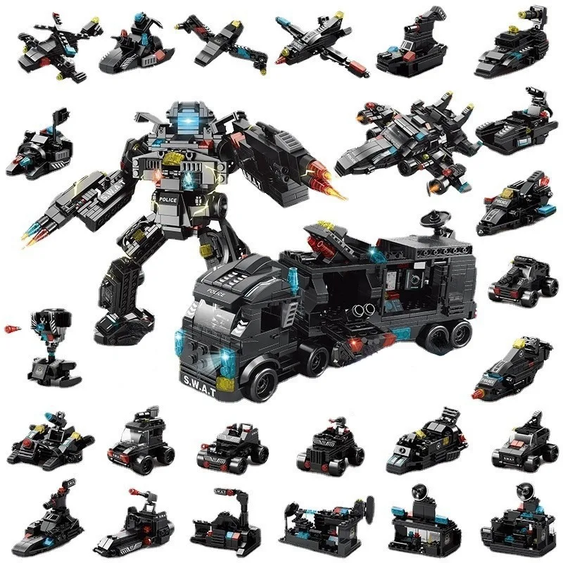 Compatible with Lego 585Pcs City Police Station SWAT Truck Car Building Blocks DIY Toys for Boys Kids Gifts