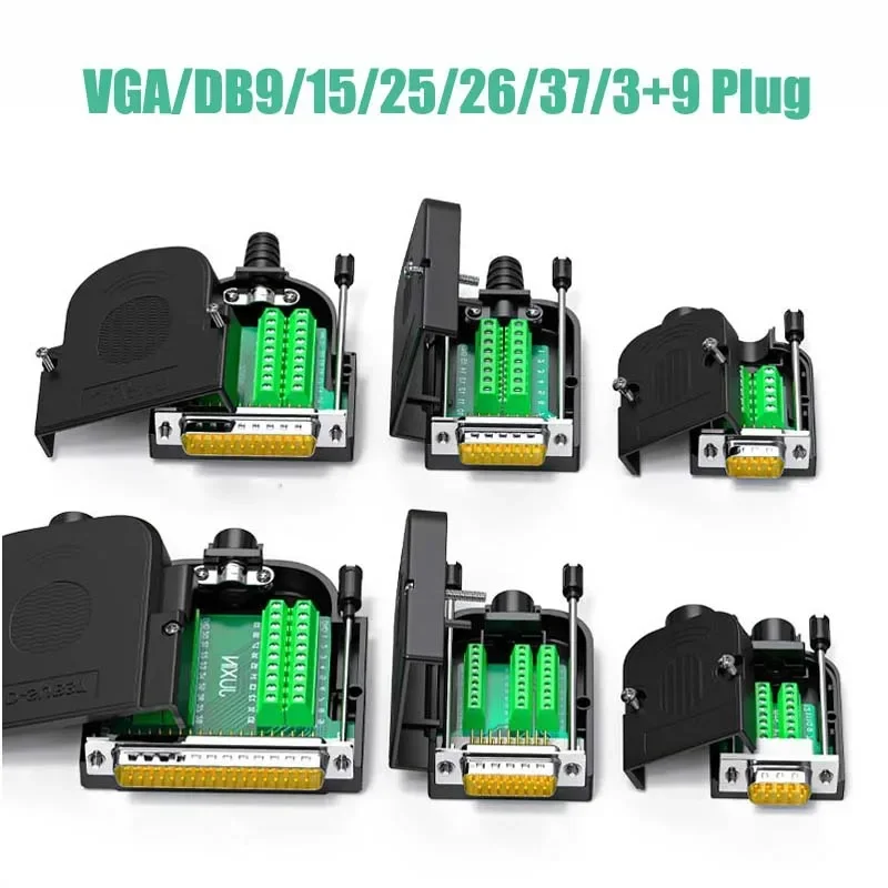 1pc DB9 DB15 DB25 DB26 Breakout Connector Solderless 9Pin 15Pin 25Pin 26Pin 37Pin D-SUB RS232 Connector 3+9 VGA Male Female Plug