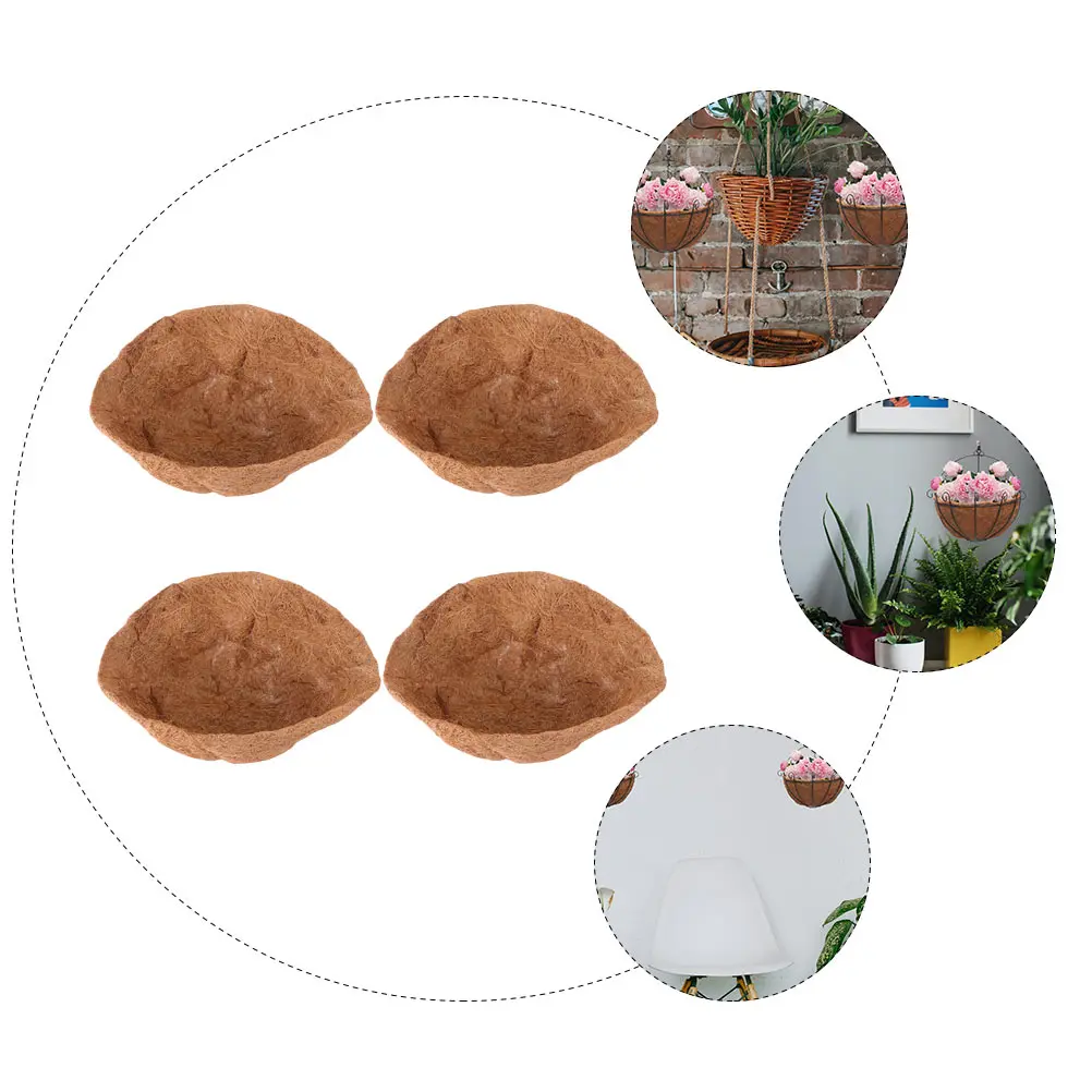 

4pcs 30Cm Coconut Fiber Flower Pot Liner Mat Half Ball Shape Plant Raising Pad -Friendly Breathable For Flower Basket
