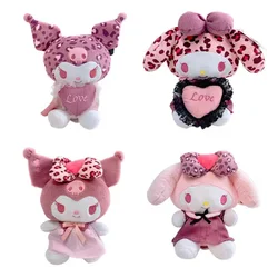 20cm Sanrio Cute Love Leopard Pattern Melody Kuromi Plush Toy Doll Cartoon Pillow Girl's Birthday Valentine's Day Gift