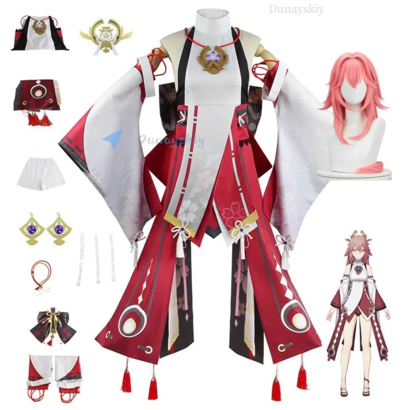 Anime Genshin Impact Yae Miko Guuji Yae Cosplay Kostüm Halloween Kostüme Frau Perücke Erwachsene Perücken Kostüm Frauen Mädchen Custumes