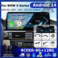 Car Video Multimedia Player 12.3 '' Ultra-thin Screen Android 14 BT for BMW 5 Series E60 E61 E62 2004 - 2012 CIC CCC System GPS