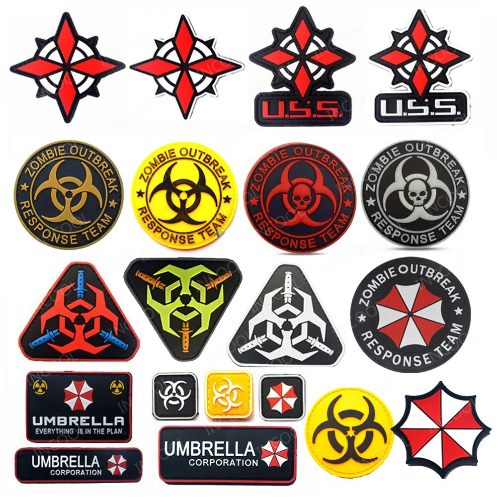 Umbrella Corporation Embroidery PVC Rubber Patches Biohazard Patch Insignia Appliqued For Clothing Backpack