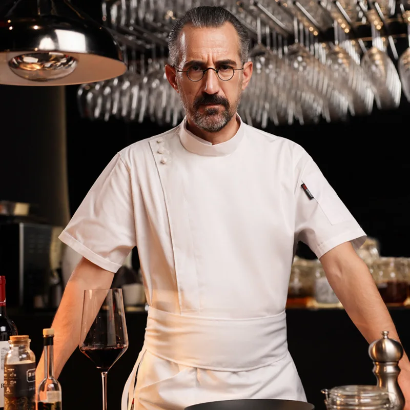 Veste de Chef unisexe à manches courtes, manteau de cuisine, uniforme de serveur de Restaurant, haut