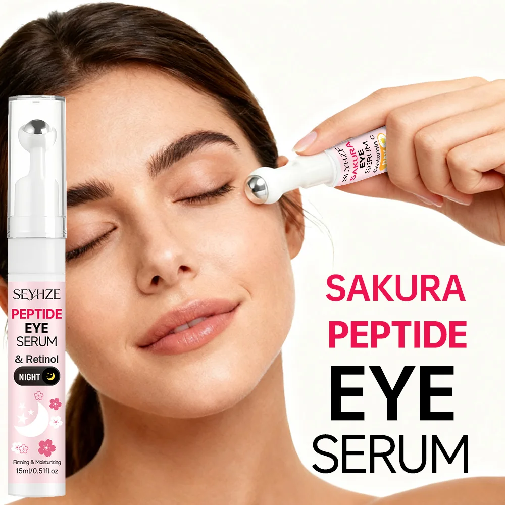 SEYHZE Collagen Sakura Eye SERUM  Moisturizing Brightening Day Night Set with Retinol Peptide 360° Roll-On Ball Massage for F