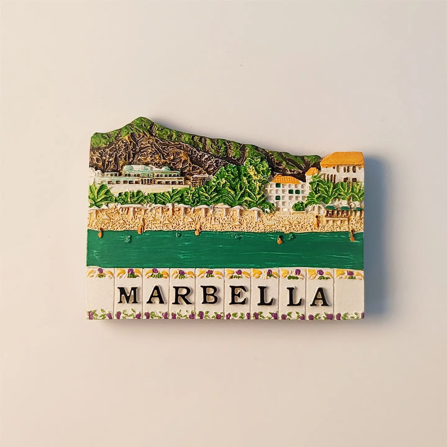 Imán para nevera Marbella, pegatina para refrigerador, playa de Marbella pintada a mano en Andalucía, España, regalo de recuerdo para decoración del hogar