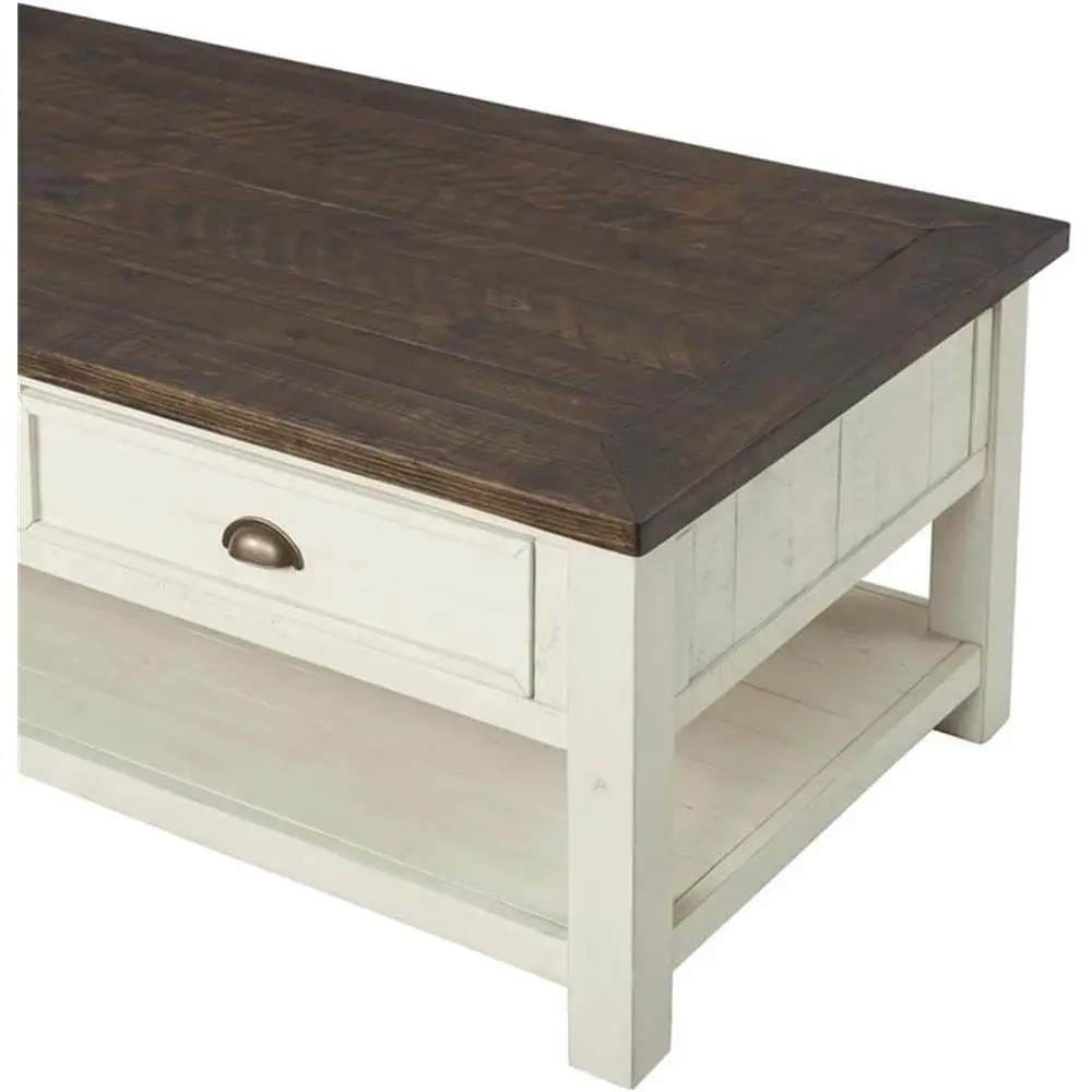 Cremeweißer Couchtisch mit brauner Platte