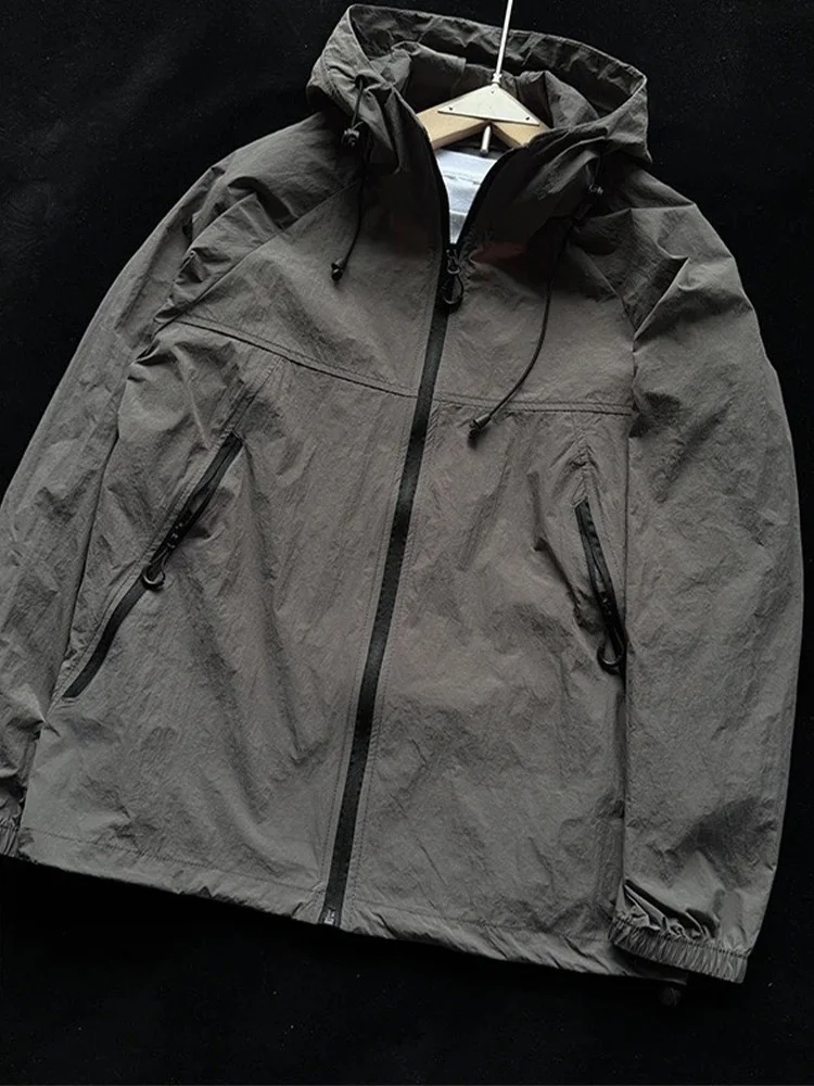 Men's Ice Silk Windbreaker Outdoor Climbing Jacket Breathable Hiking Coat Hooded Cycling Outerwear Sun Protection Clothing