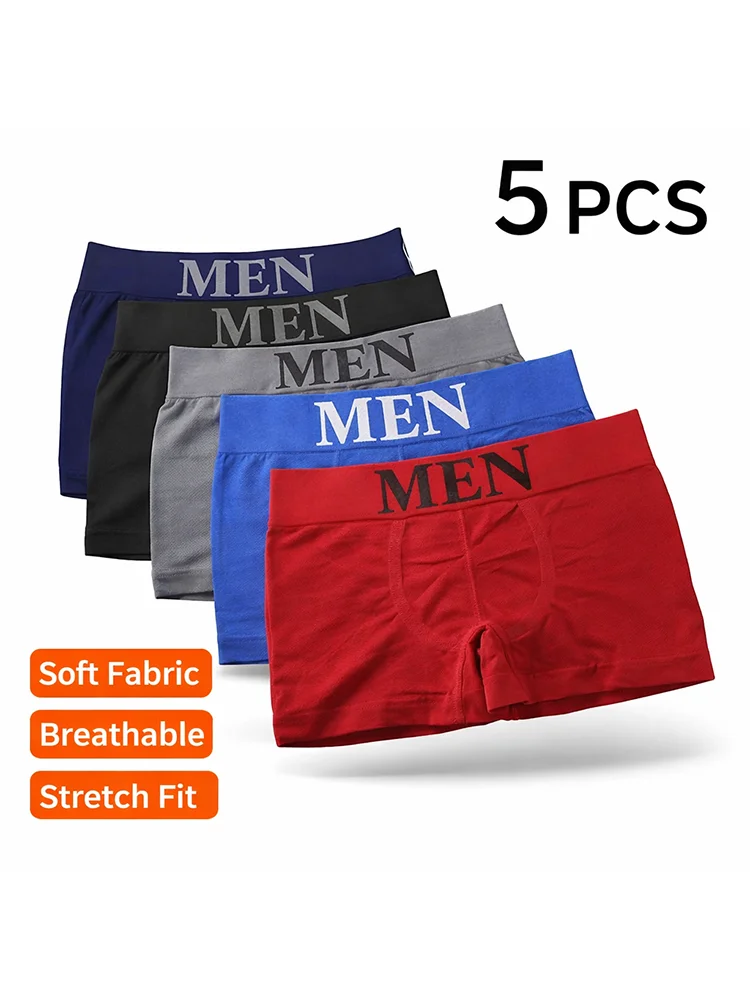 5 stuks herenboxershorts, ademend, zacht stretchondergoed, hoge elastische, comfortabele effen kleur shorts - afbeelding 2